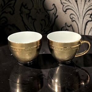 Luxe Habitat Gold Mirror Coffee Cups, Set of 2, Vintage Inspired Mugs, Drinkware